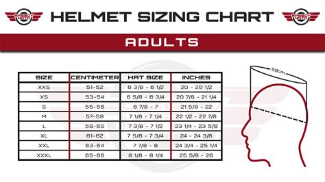 Helmet Size Chart Motorcycle