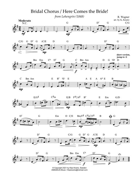 Here Comes The Bride Lead Sheet PDF Table