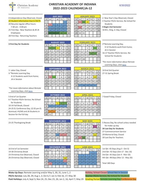 Heritage Christian Academy Calendar