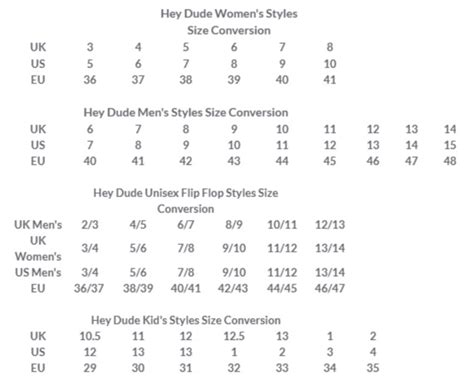 Hey Dude Kids Size Chart