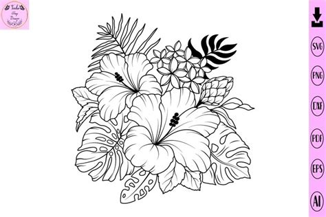 Download Hibiscus Outline Flower SVG File - SVG Design Commercial Use Free PSD Mockups