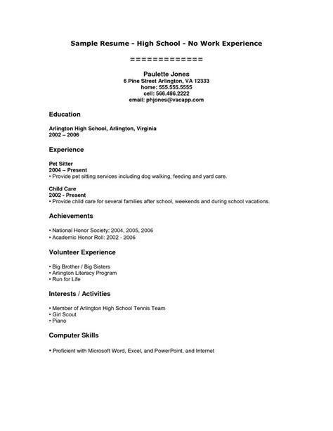 Free Resume Templates for Highschool Students with No Work Experience
