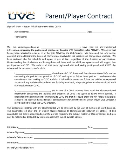 High School Basketball Player Contract Template