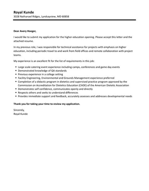 Higher Education Cover Letters