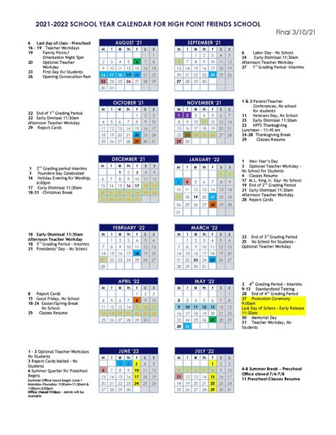 Highpoint Academic Calendar