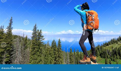 Hiker Looking at Mountain View