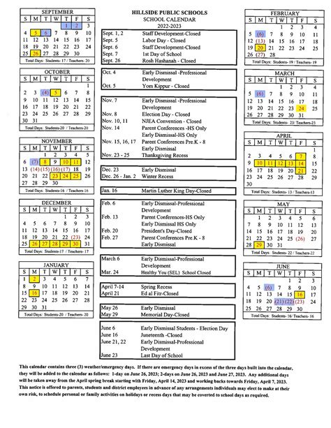 Hillside Elementary Calendar