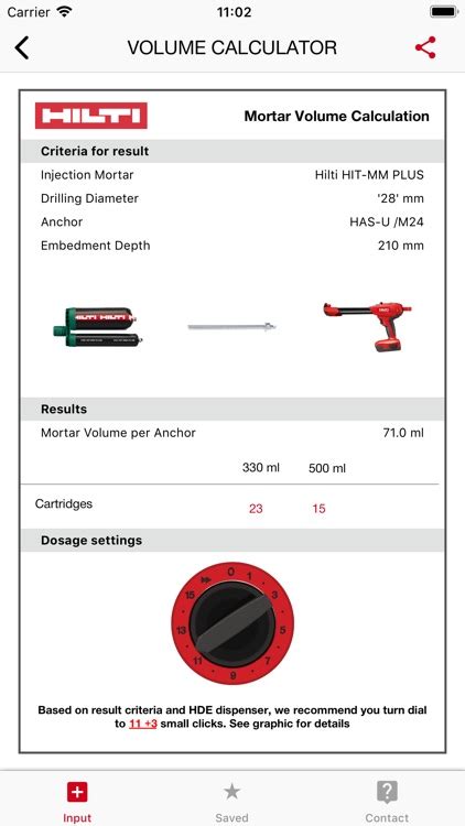 Hilti Volume Calculator