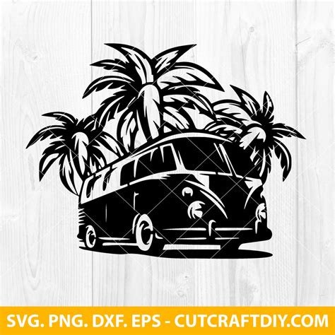Download Hippie Van in Nature SVG File - SVG Design Silhouette DXF Files