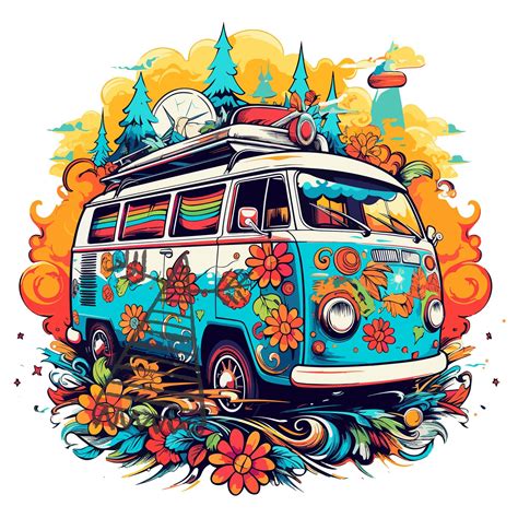 Download Hippie Van in Nature SVG File - SVG Design Silhouette Free PSD Mockups