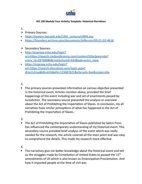 His 100 Module Four Activity Template Historical Narratives