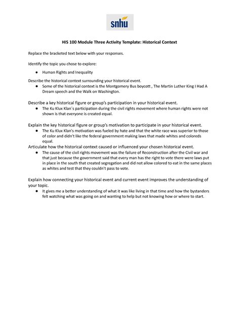 His 100 Module Three Activity Template Historical Context