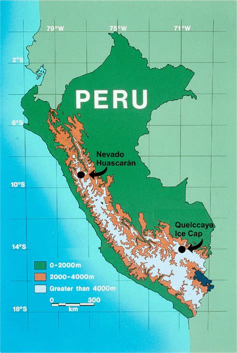 Andes Mountain range on a world map