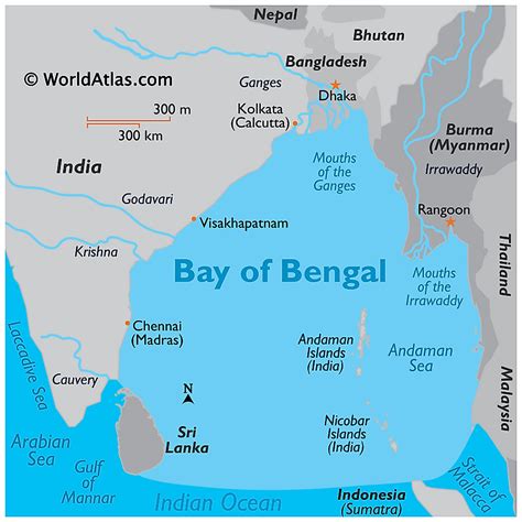 Map of Bay of Bengal with historical markers