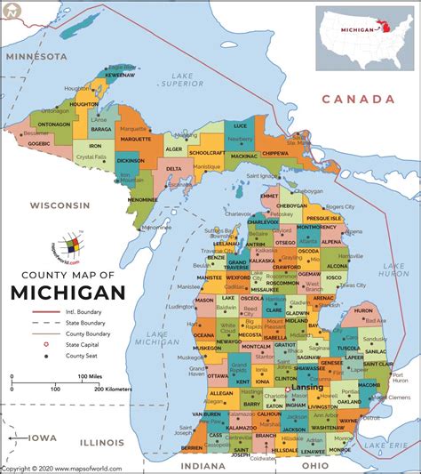 Map of Michigan with counties and cities