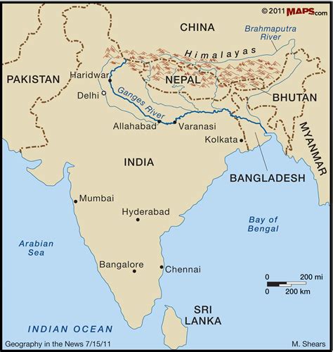 Ganges River on World Map