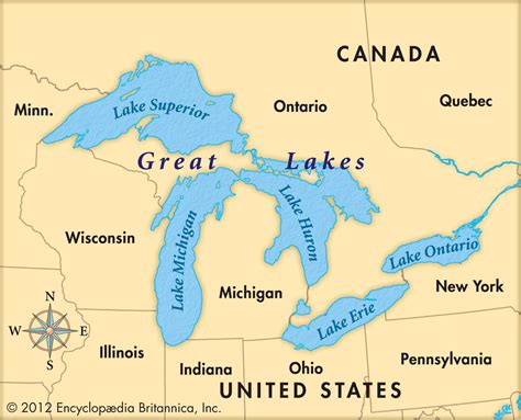 A map of the Great Lakes in the USA