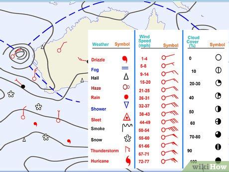 A weather map with different symbols