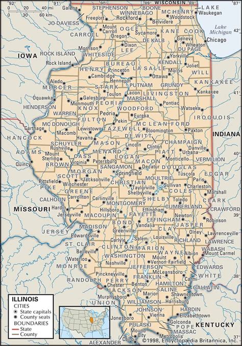 Map of Illinois counties with cities