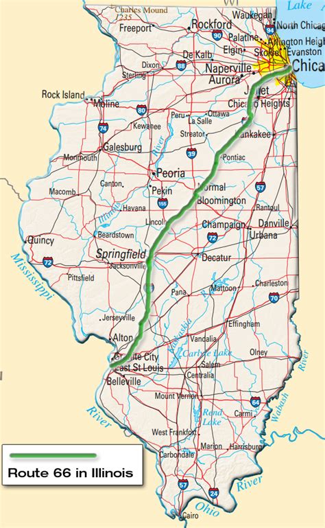 Illustration of a map of Route 66 in Illinois