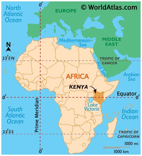 Map of Kenya on a world map
