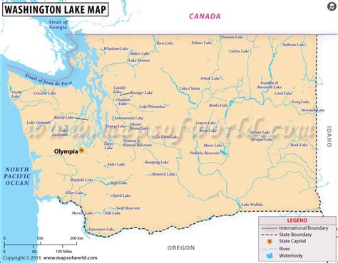 Map of Washington State with highlighted lakes
