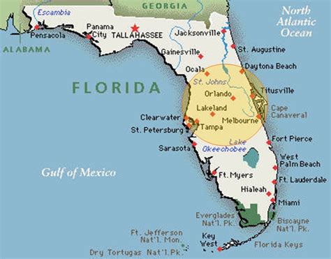 Map of Central Florida with cities