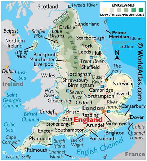 Map of cities in England