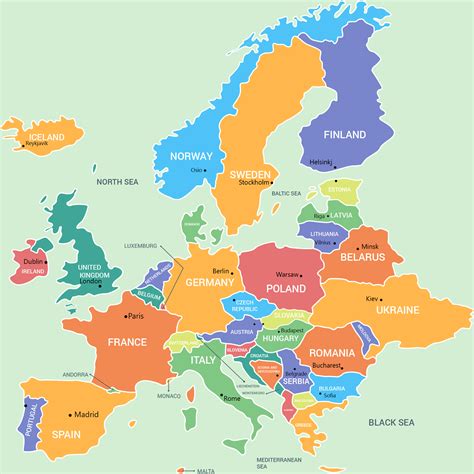 Map of Europe Countries Labeled