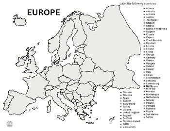 Map of Europe to Label