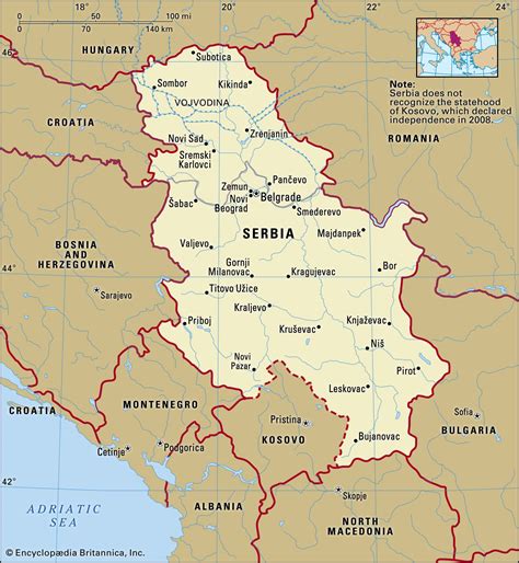 Map of Serbia in Europe
