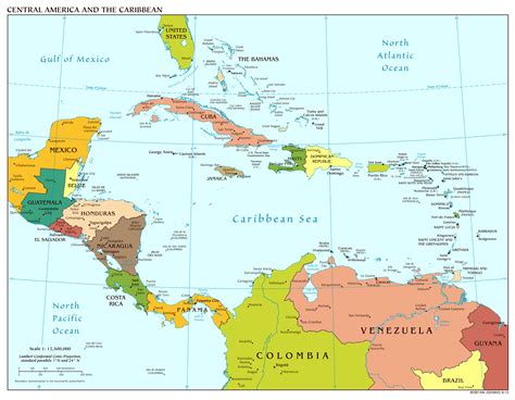 Map of South America and Central America