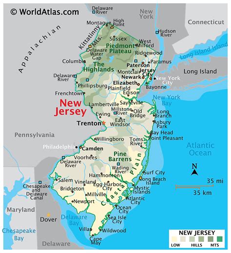 Map of South New Jersey with historical markers