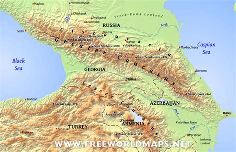 Map of the Caucasus Mountains
