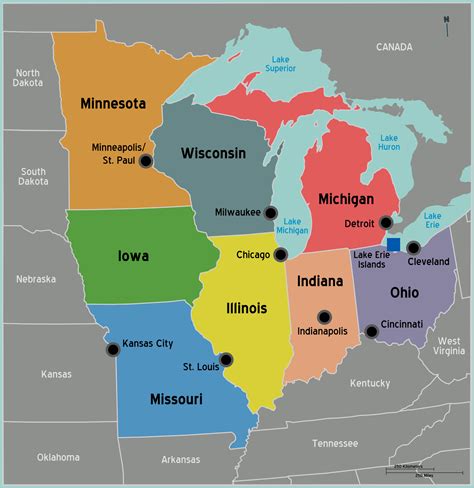 Map of the Midwest States
