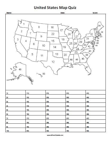 Map of the United States to fill in