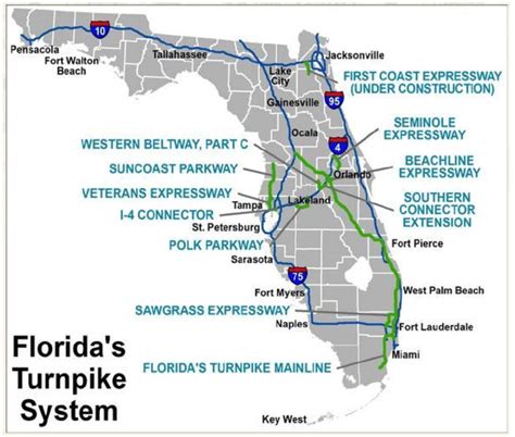 A map of toll roads in Florida