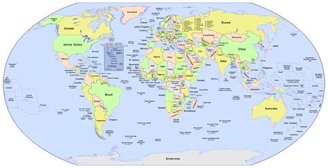 Map of World with Names of Countries