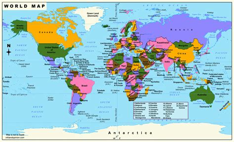 Map of World with Names of Countries