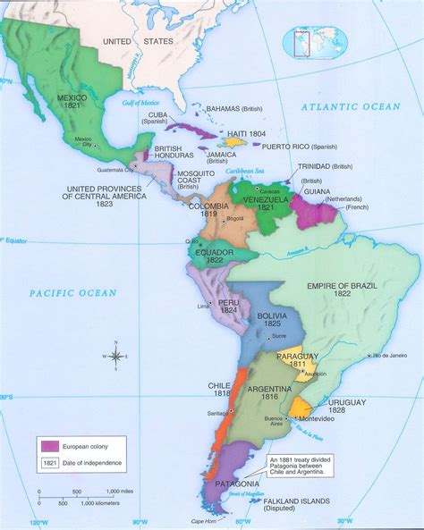 Map of South America and North America