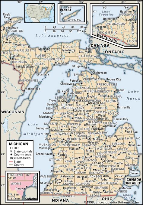 Michigan County Map with Cities