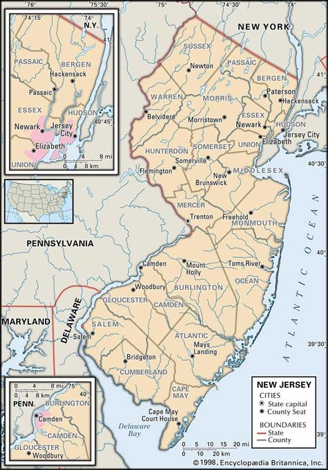 Historical Map of New Jersey Towns by Counties