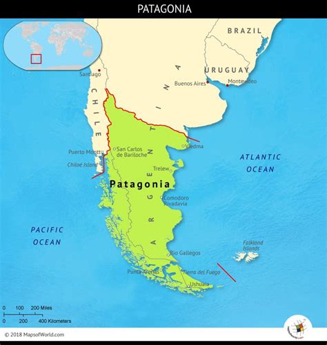 Map of South America with Patagonia highlighted