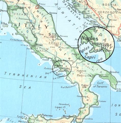 Map of Italy showing Pompeii