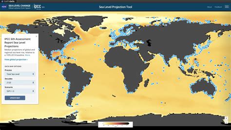A map showing the rise in sea levels over time
