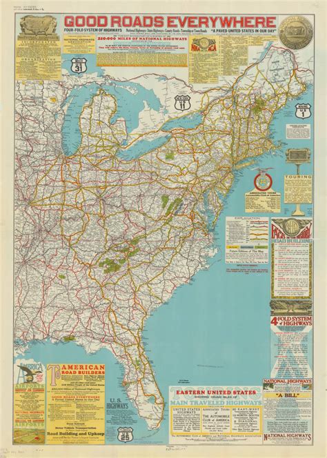 A vintage road map of Eastern United States
