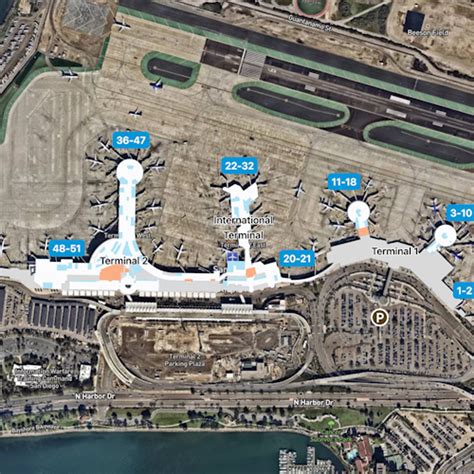 A map of San Diego Airport Terminal 2
