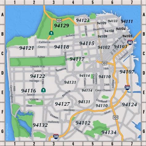 A map of San Francisco with zip codes
