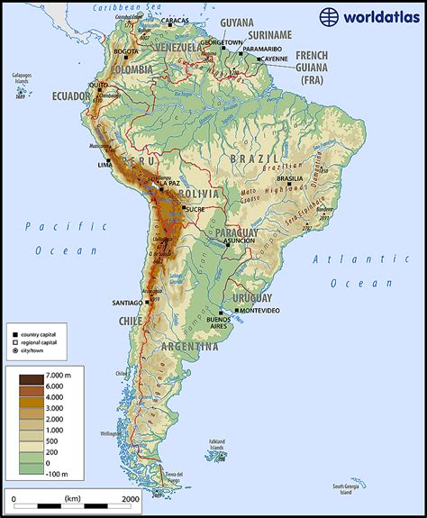 South America Map with Physical Features