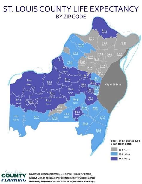 Map of St Louis County with labeled zip codes